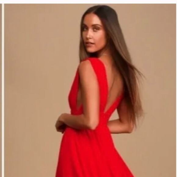 Lulus Women's Heavenly Hues‎ Red Maxi Dress Sleeveless V-Neck Pleated Size M #1 - Picture 3 of 8